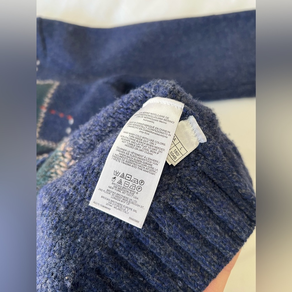 Brooks Brothers | Mens Large | Multicolor Argyle Merino Wool Cable Knit SWEATER - Picture 7 of 10